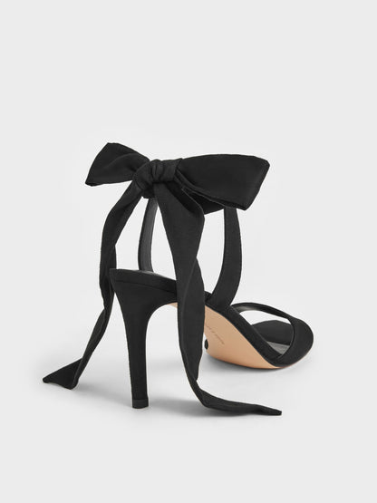 CHARLES & KEITH Signature / Eliana Textured Tie-Around Heeled Sandals - Black Textured