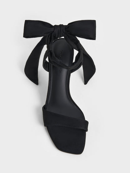 CHARLES & KEITH Signature / Eliana Textured Tie-Around Heeled Sandals - Black Textured