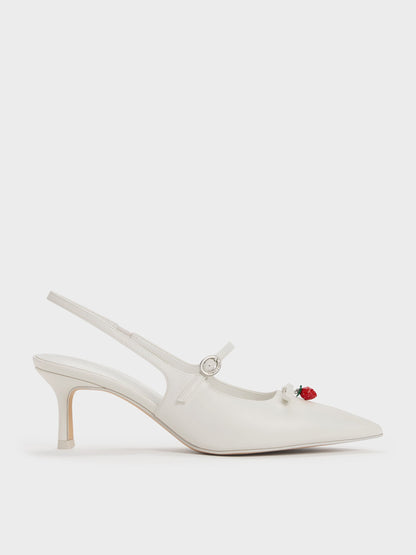 CHARLES & KEITH Quality / Sonali Strawberry Bow Slingback Pumps - White