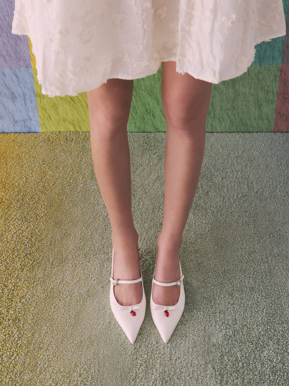 CHARLES & KEITH Quality / Sonali Strawberry Bow Slingback Pumps - White