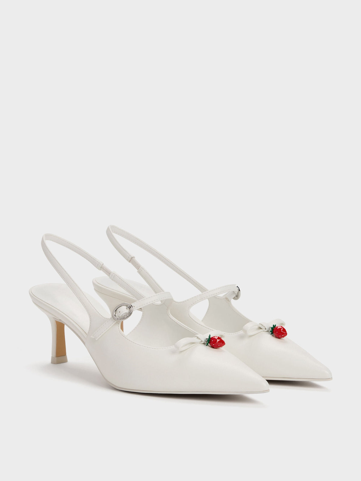 CHARLES & KEITH Quality / Sonali Strawberry Bow Slingback Pumps - White