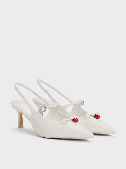 CHARLES & KEITH Quality / Sonali Strawberry Bow Slingback Pumps - White