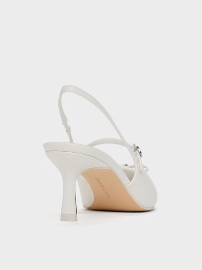 CHARLES & KEITH Quality / Sonali Strawberry Bow Slingback Pumps - White