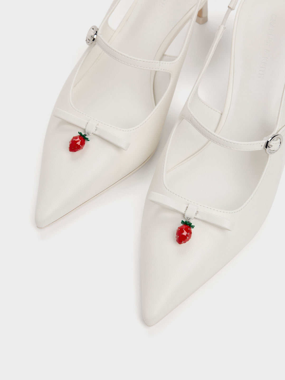 CHARLES & KEITH Quality / Sonali Strawberry Bow Slingback Pumps - White