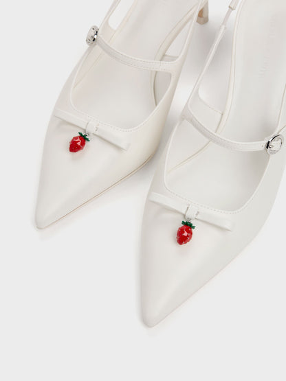 CHARLES & KEITH Quality / Sonali Strawberry Bow Slingback Pumps - White