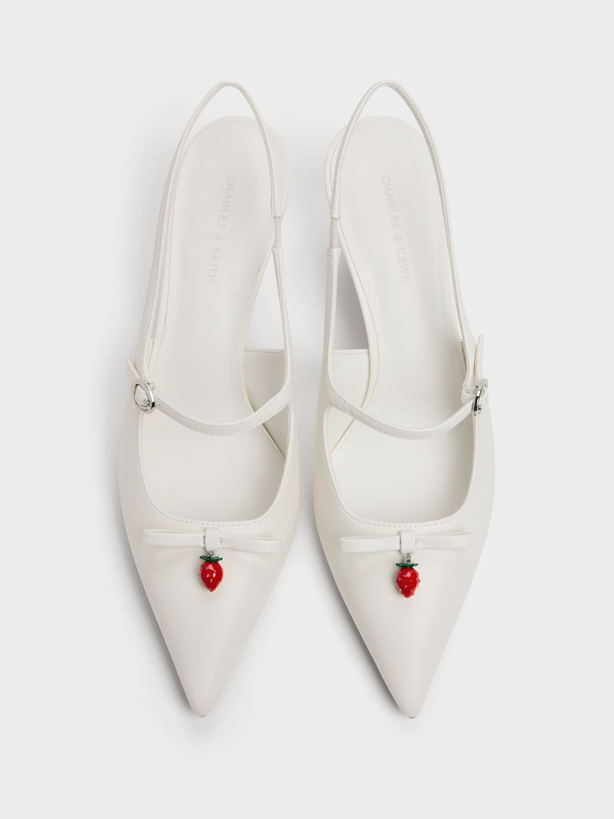 CHARLES & KEITH Quality / Sonali Strawberry Bow Slingback Pumps - White