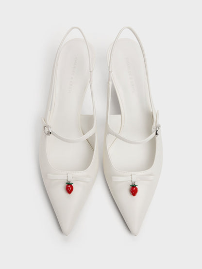 CHARLES & KEITH Quality / Sonali Strawberry Bow Slingback Pumps - White