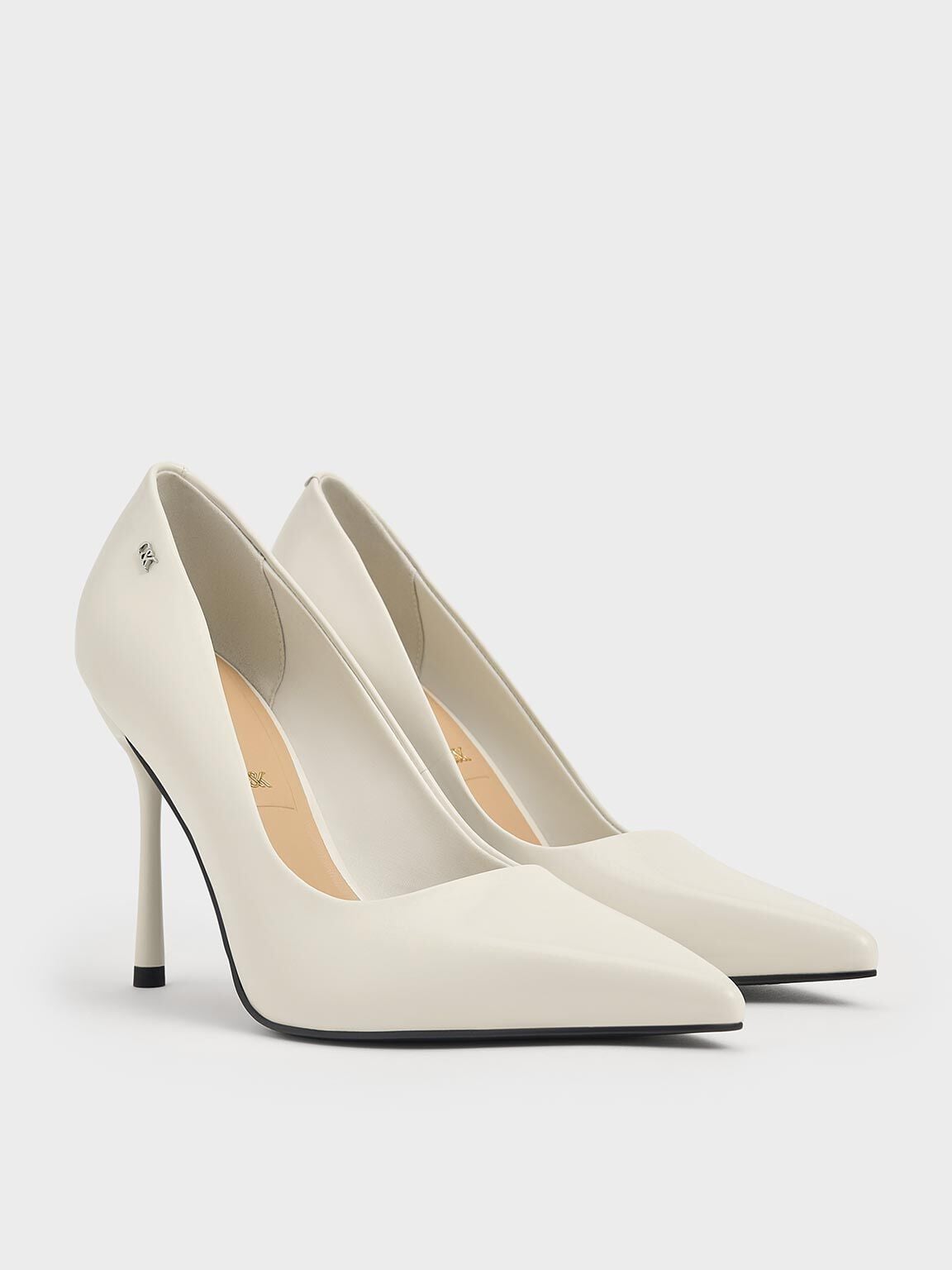 CHARLES & KEITH Signature / Kyra Leather Pointed-Toe Pumps - Chalk