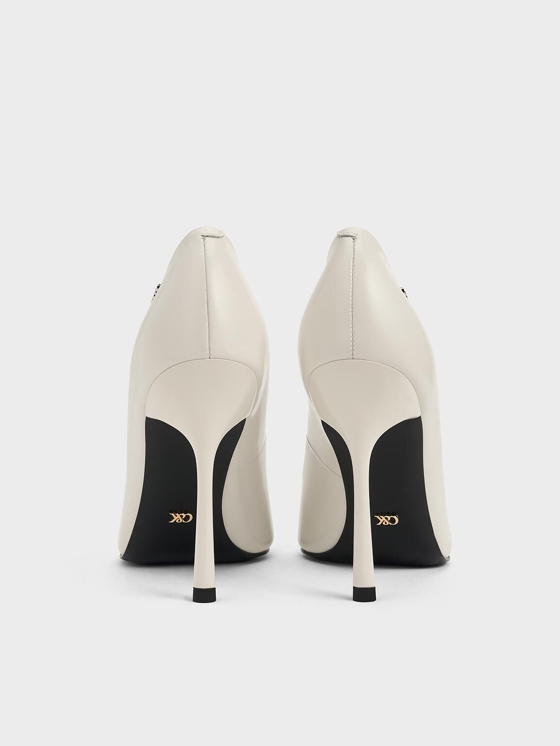 CHARLES & KEITH Signature / Kyra Leather Pointed-Toe Pumps - Chalk