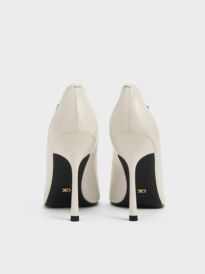 CHARLES & KEITH Signature / Kyra Leather Pointed-Toe Pumps - Chalk