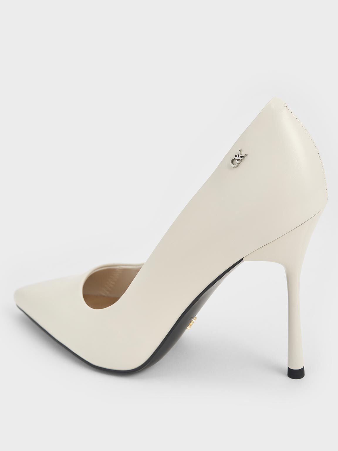 CHARLES & KEITH Signature / Kyra Leather Pointed-Toe Pumps - Chalk