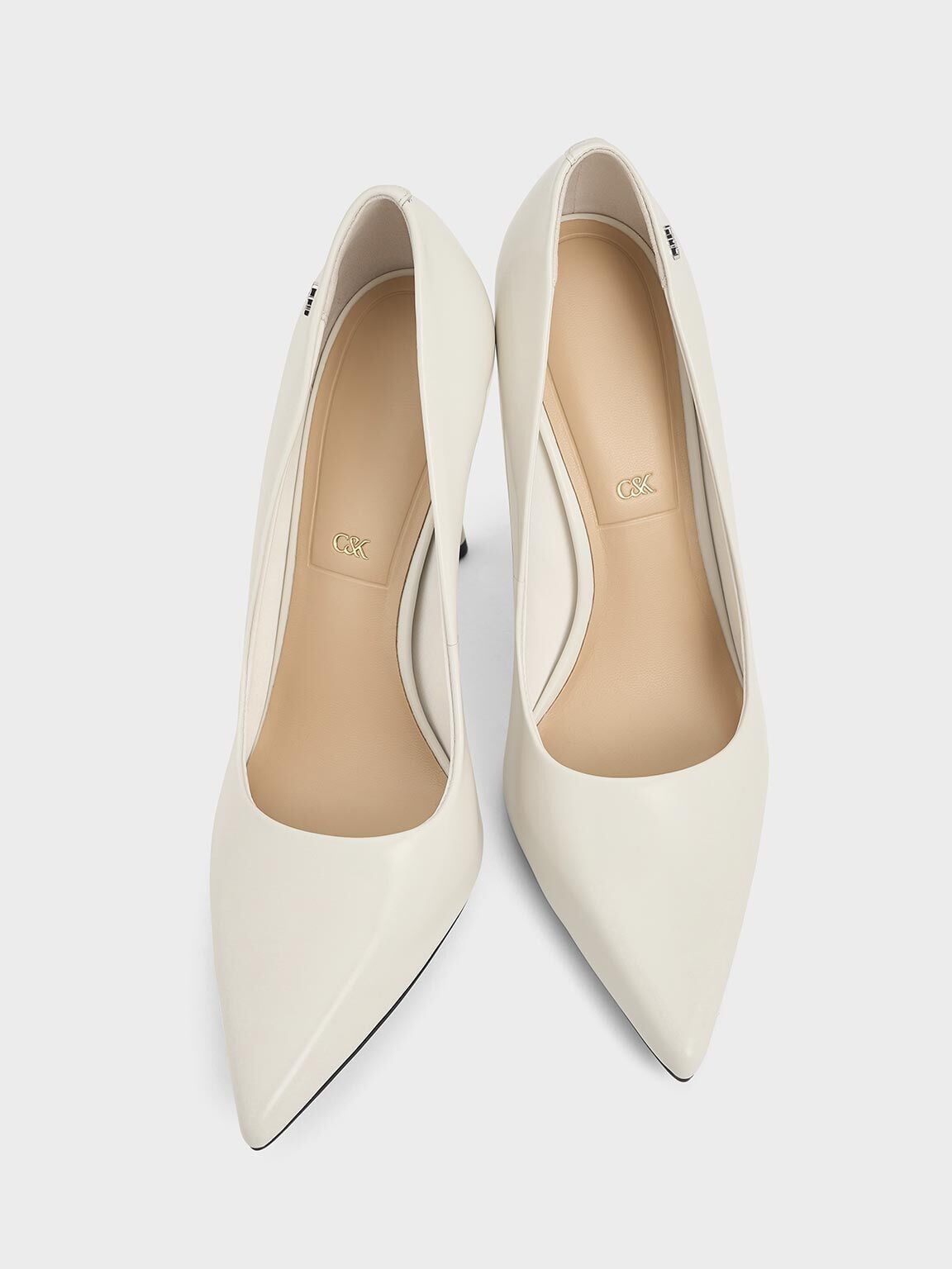 CHARLES & KEITH Signature / Kyra Leather Pointed-Toe Pumps - Chalk