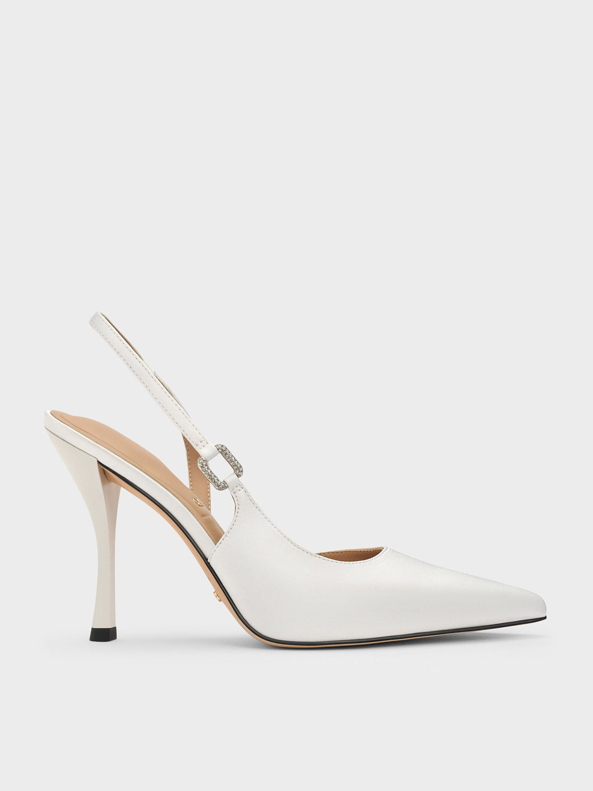 CHARLES & KEITH Signature / Crystal-Buckle Slingback Pumps - White