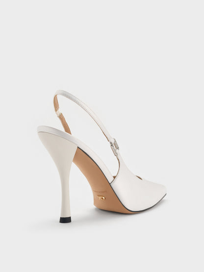 CHARLES & KEITH Signature / Crystal-Buckle Slingback Pumps - White