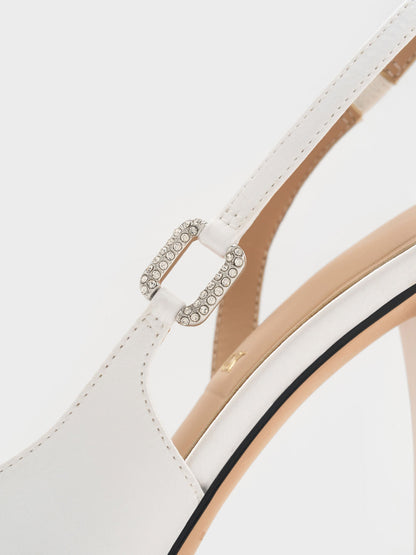 CHARLES & KEITH Signature / Crystal-Buckle Slingback Pumps - White