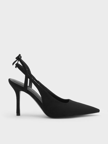 CHARLES & KEITH Value / Faux Suede Back-Bow Slingback Pumps - Black Textured