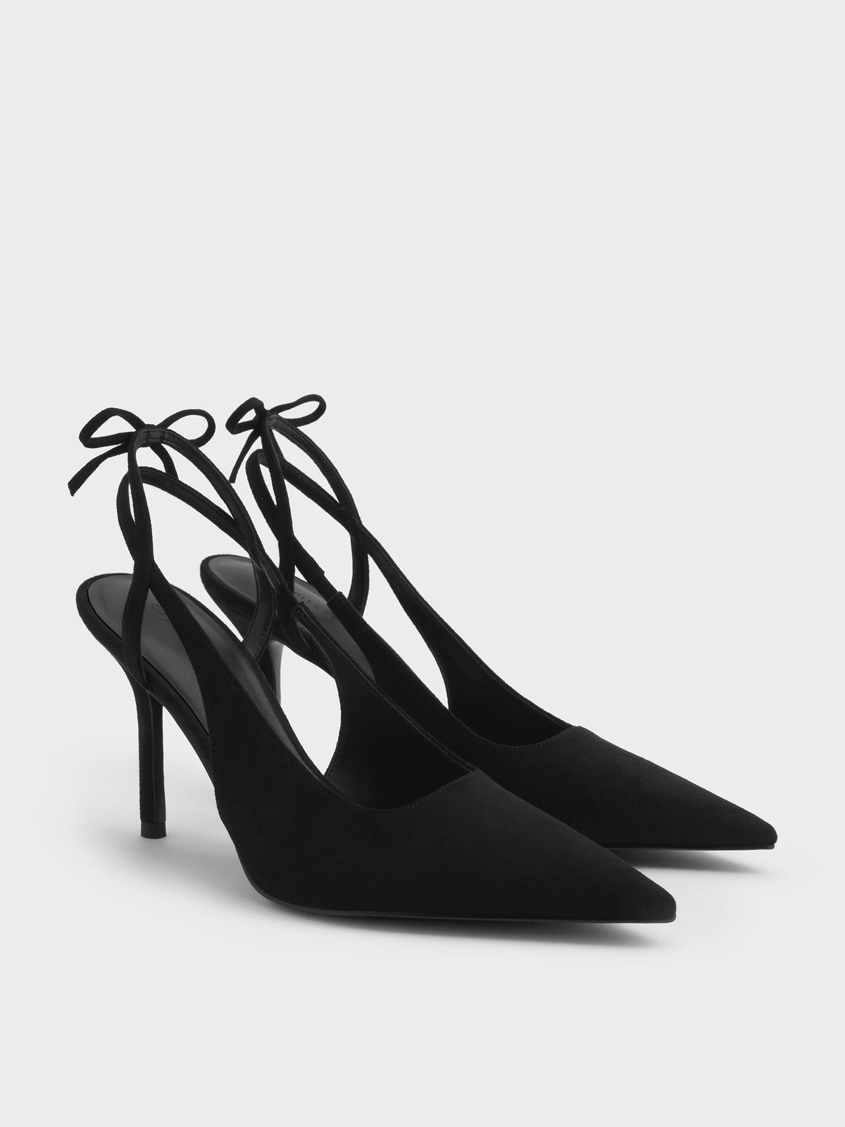 CHARLES & KEITH Value / Faux Suede Back-Bow Slingback Pumps - Black Textured