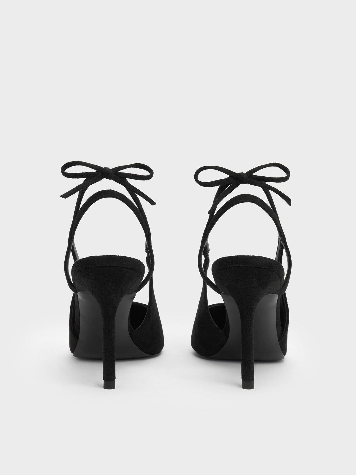 CHARLES & KEITH Value / Faux Suede Back-Bow Slingback Pumps - Black Textured