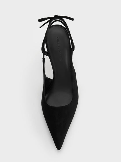 CHARLES & KEITH Value / Faux Suede Back-Bow Slingback Pumps - Black Textured