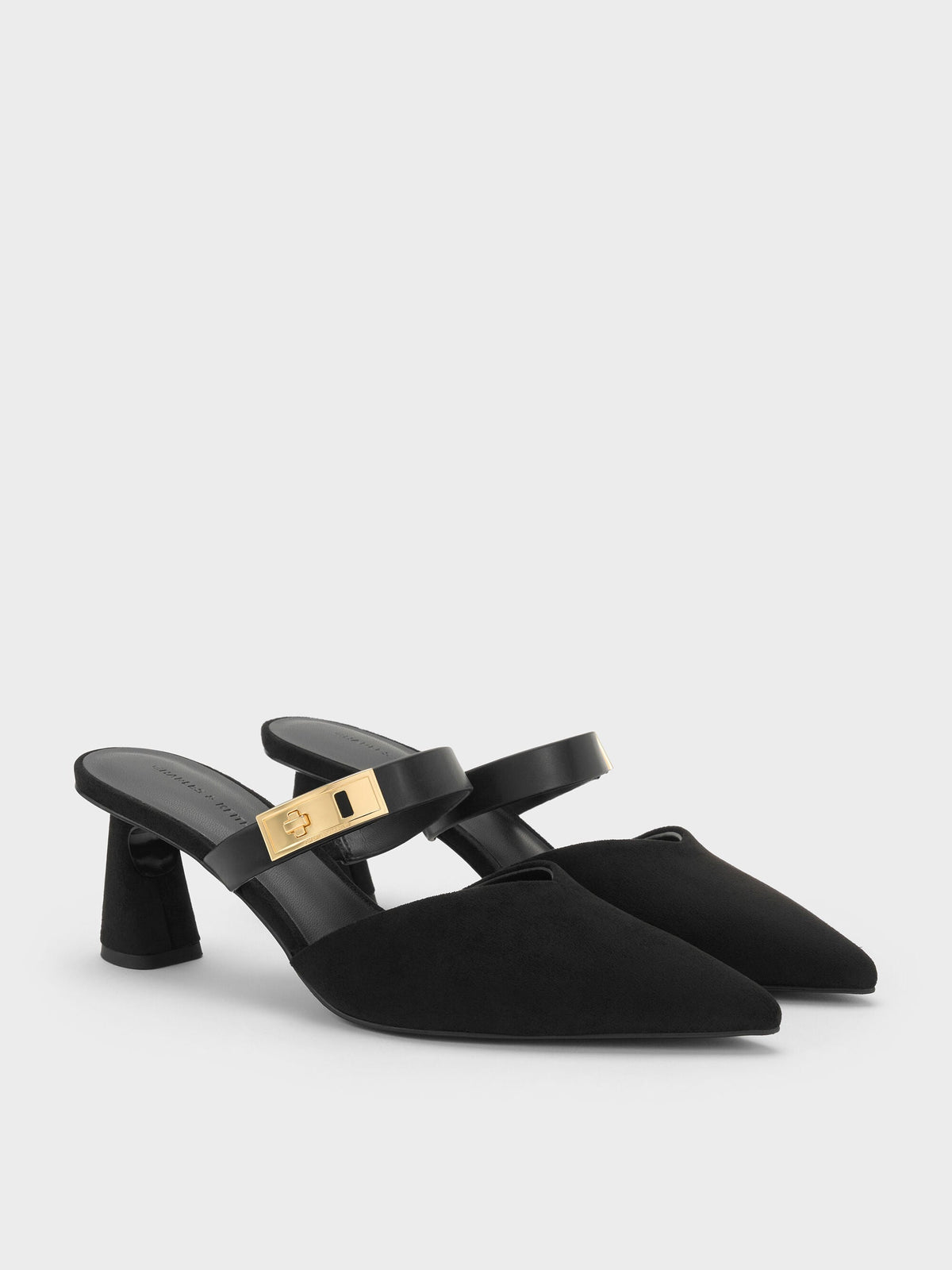 CHARLES & KEITH Discount / Lando Faux Suede Heeled Mules - Black2