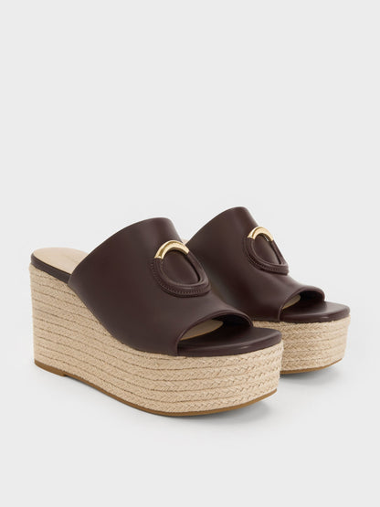 CHARLES & KEITH Everyday / Metallic-Accent Espadrille Wedges - Maroon