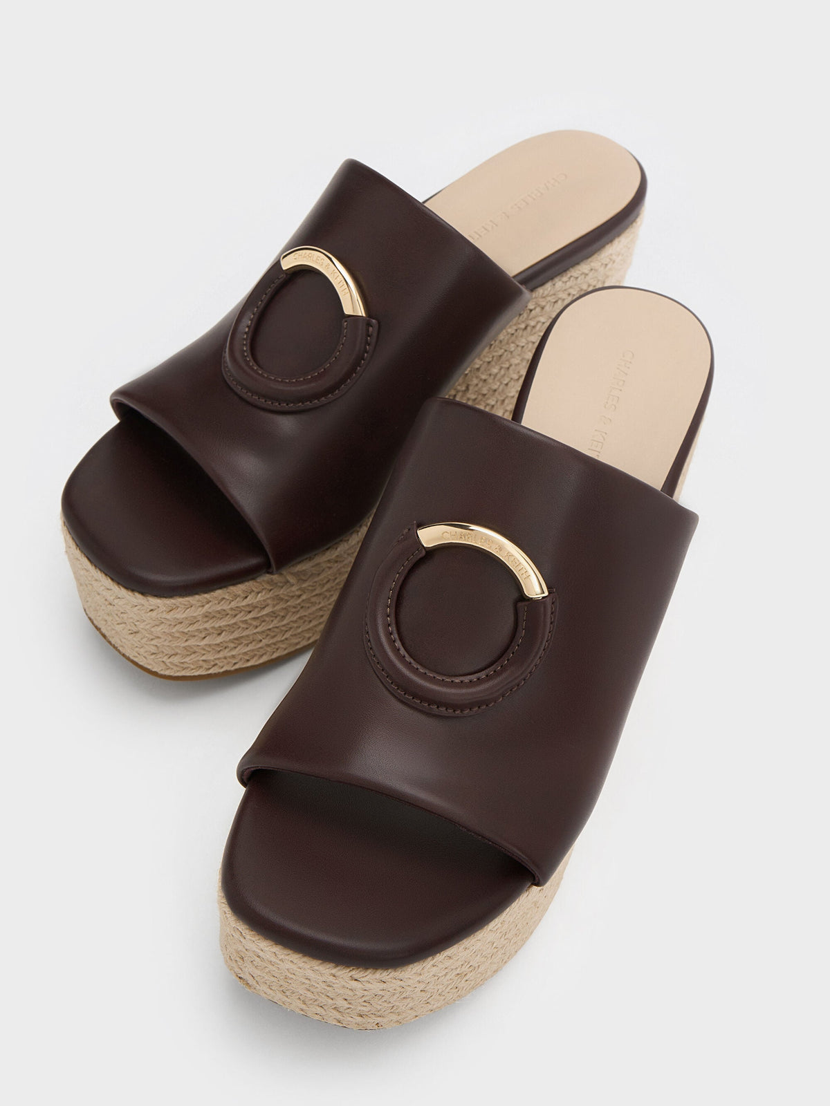 CHARLES & KEITH Everyday / Metallic-Accent Espadrille Wedges - Maroon