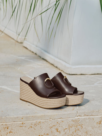 CHARLES & KEITH Everyday / Metallic-Accent Espadrille Wedges - Maroon