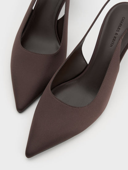CHARLES & KEITH Everyday / Kaia Satin Slingback Pumps - Dark Brown Textured