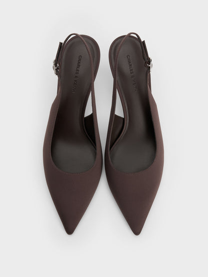 CHARLES & KEITH Everyday / Kaia Satin Slingback Pumps - Dark Brown Textured