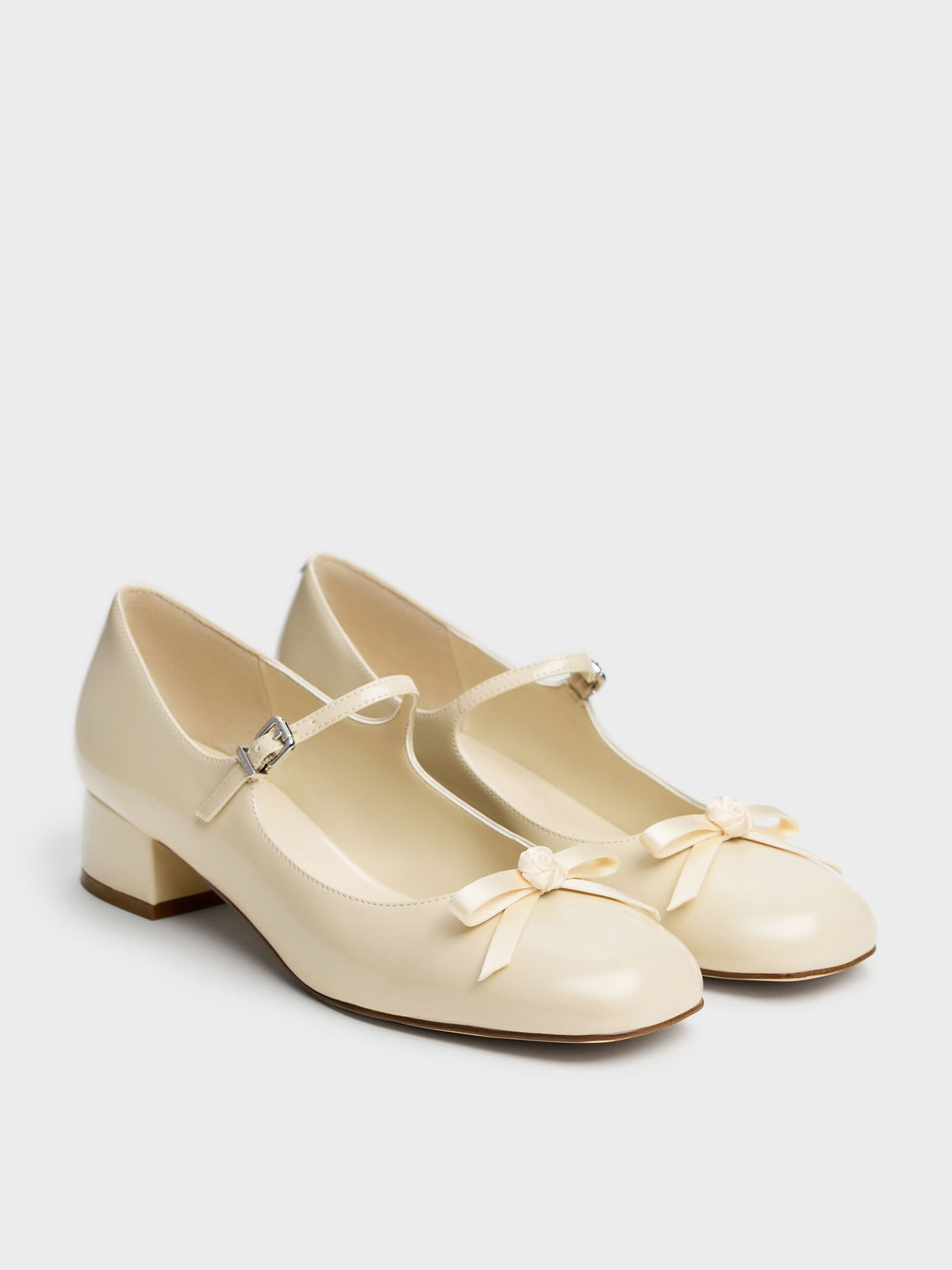 CHARLES & KEITH New / Kelis Rose-Bow Mary Jane Pumps - Beige