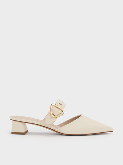 CHARLES & KEITH Essential / Sepphe Buckle-Strap Heeled Mules - Cream