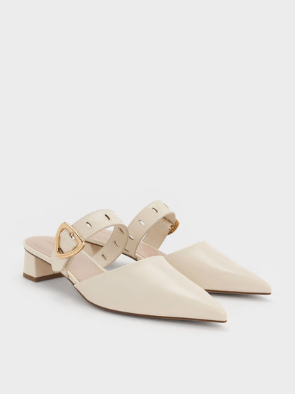CHARLES & KEITH Essential / Sepphe Buckle-Strap Heeled Mules - Cream