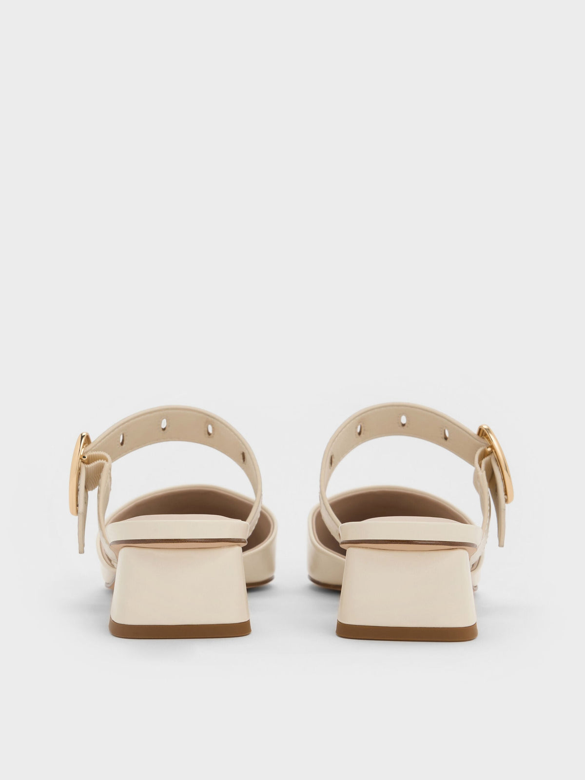 CHARLES & KEITH Essential / Sepphe Buckle-Strap Heeled Mules - Cream