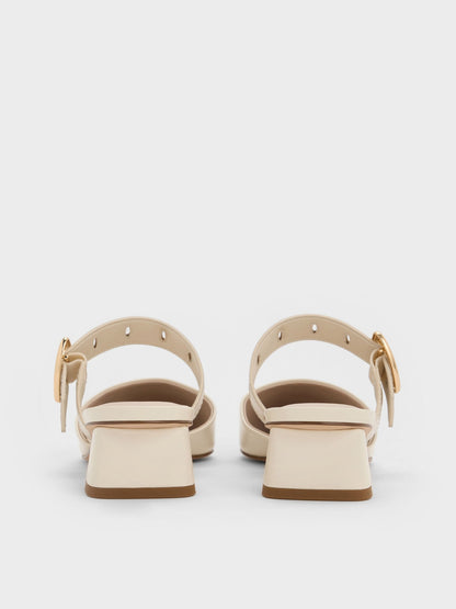 CHARLES & KEITH Essential / Sepphe Buckle-Strap Heeled Mules - Cream