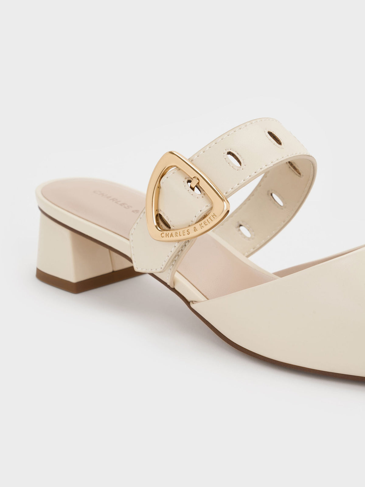 CHARLES & KEITH Essential / Sepphe Buckle-Strap Heeled Mules - Cream