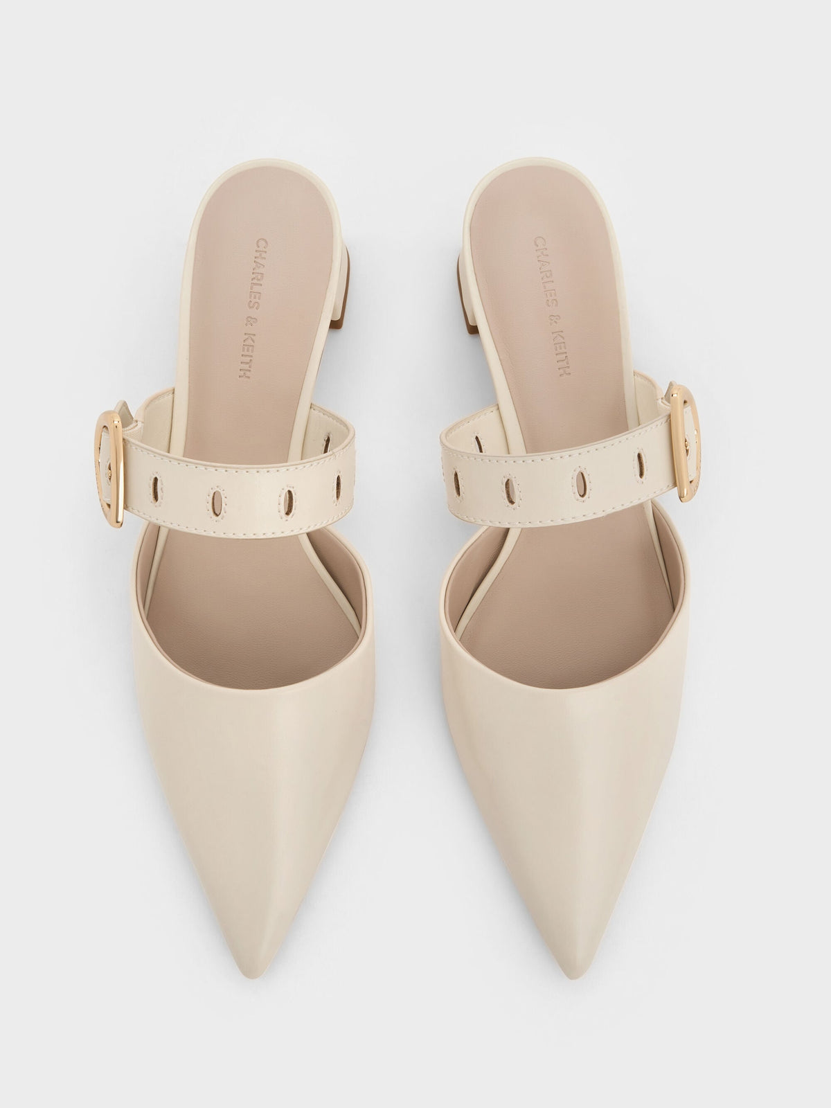 CHARLES & KEITH Essential / Sepphe Buckle-Strap Heeled Mules - Cream