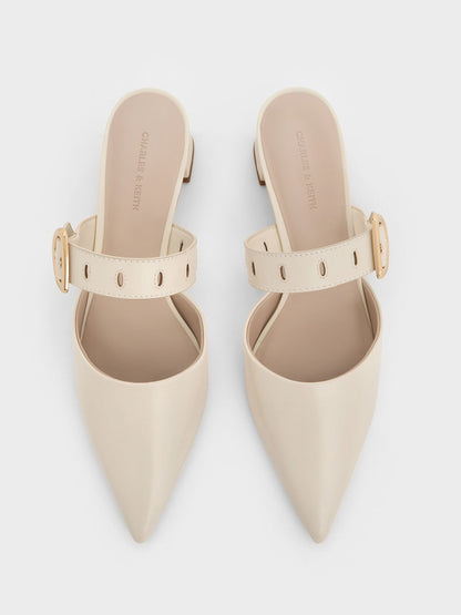 CHARLES & KEITH Essential / Sepphe Buckle-Strap Heeled Mules - Cream