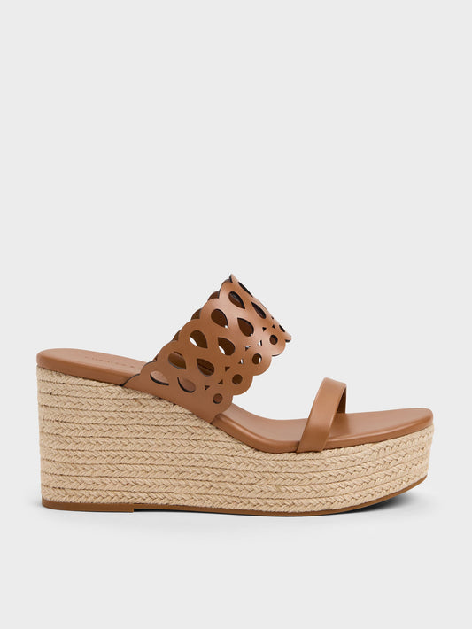 CHARLES & KEITH Sale / Cut-Out Espadrille Wedges - Cognac