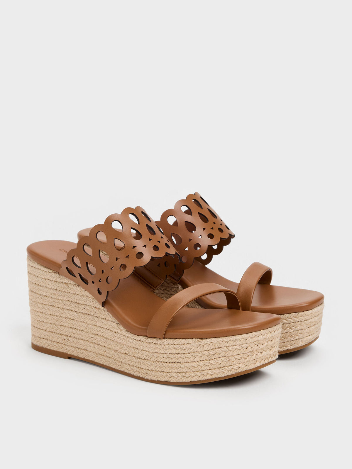 CHARLES & KEITH Sale / Cut-Out Espadrille Wedges - Cognac