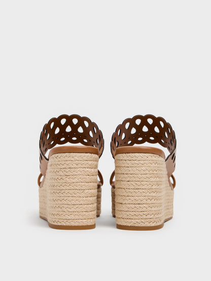 CHARLES & KEITH Sale / Cut-Out Espadrille Wedges - Cognac
