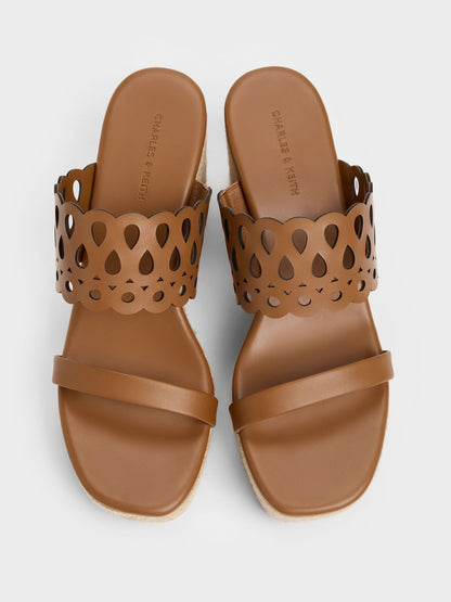 CHARLES & KEITH Sale / Cut-Out Espadrille Wedges - Cognac