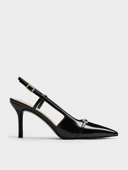 CHARLES & KEITH Latest / Metallic-Bar Pointed Slingback Pumps - Black Box