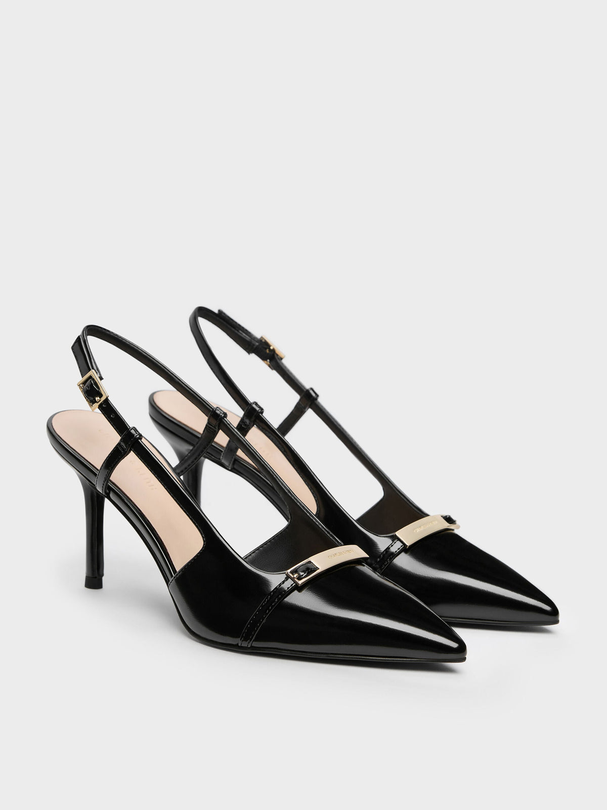 CHARLES & KEITH Latest / Metallic-Bar Pointed Slingback Pumps - Black Box