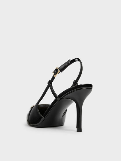 CHARLES & KEITH Latest / Metallic-Bar Pointed Slingback Pumps - Black Box