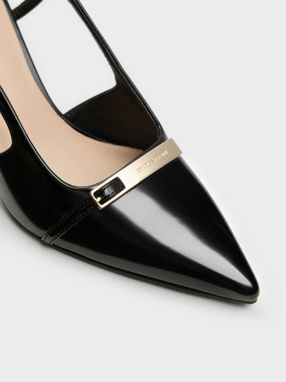 CHARLES & KEITH Latest / Metallic-Bar Pointed Slingback Pumps - Black Box