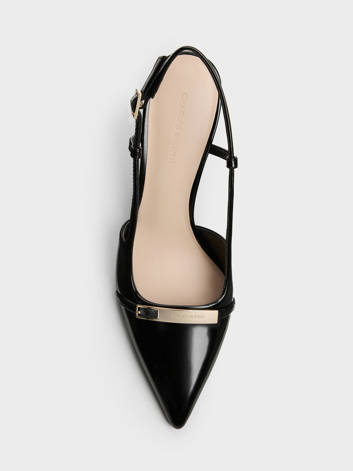 CHARLES & KEITH Latest / Metallic-Bar Pointed Slingback Pumps - Black Box
