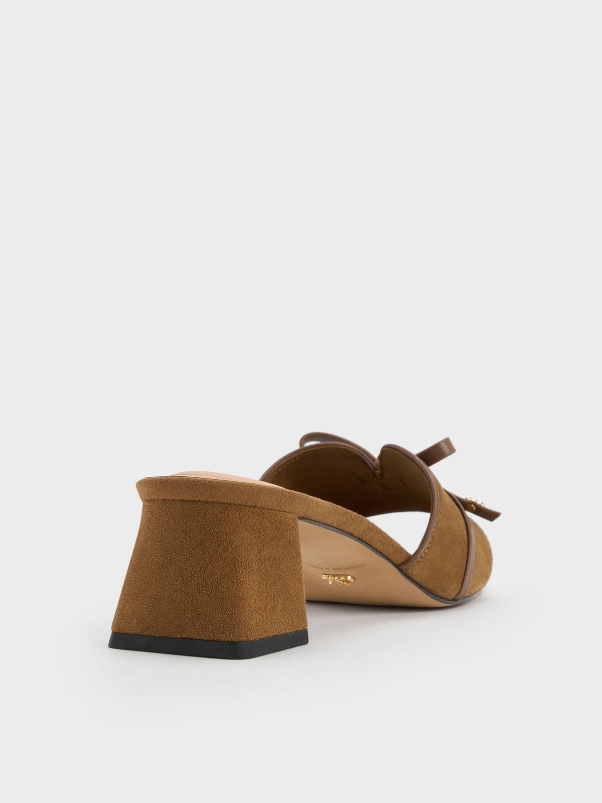 CHARLES & KEITH Discount / Leather & Suede Bow Heeled Mules - Brown