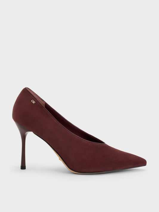 CHARLES & KEITH Featured / Leather & Suede Pointed Pumps - Burgundy