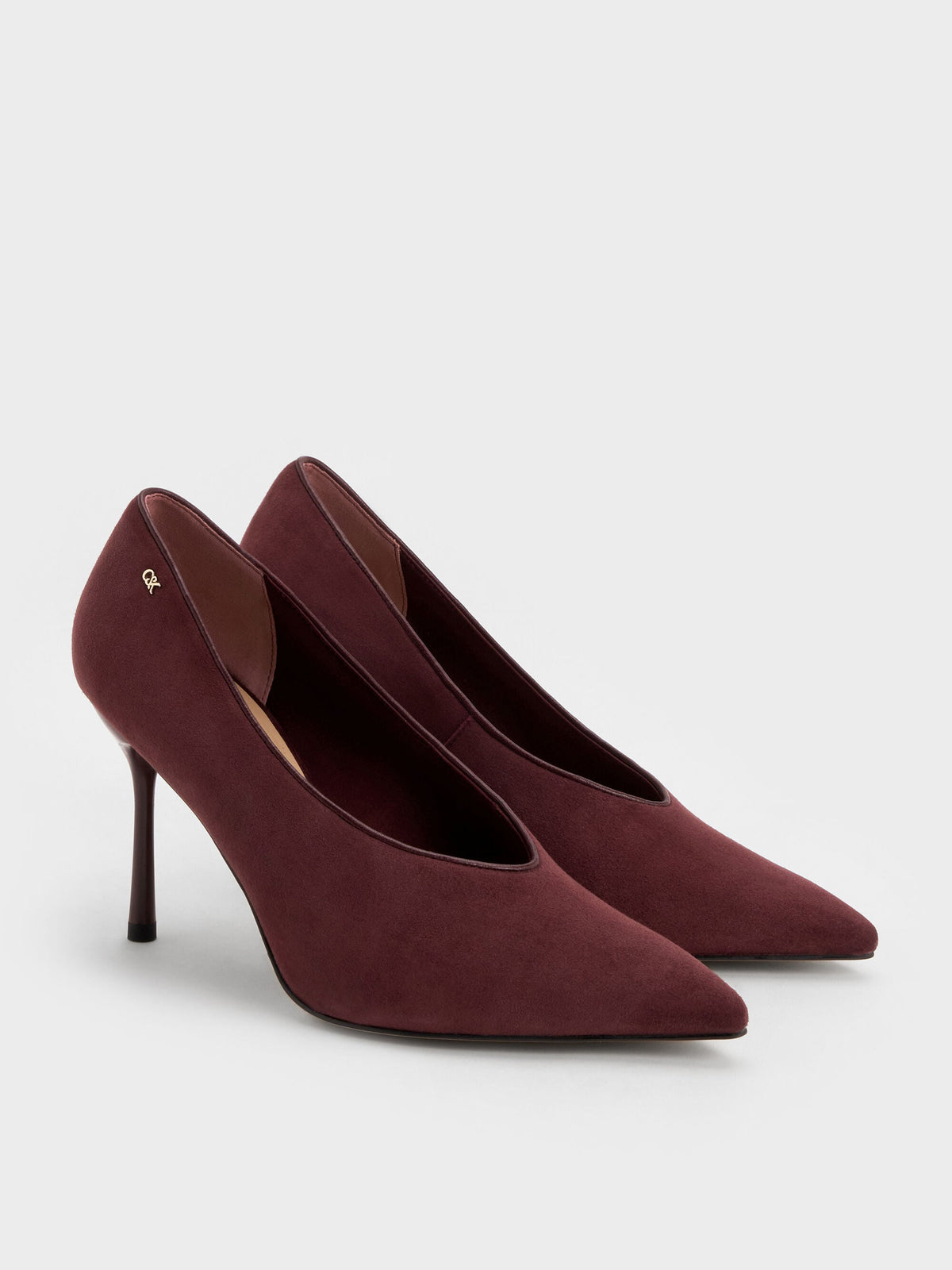 CHARLES & KEITH Featured / Leather & Suede Pointed Pumps - Burgundy