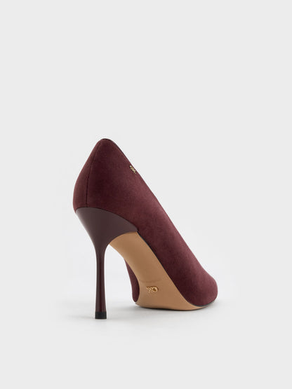 CHARLES & KEITH Featured / Leather & Suede Pointed Pumps - Burgundy